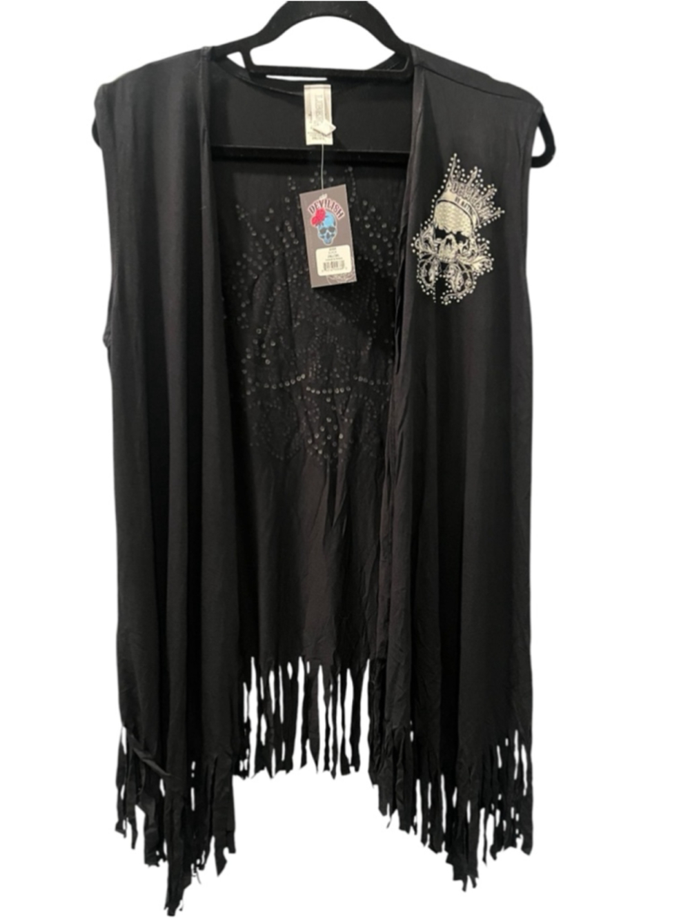 Devilish By Nature NWT Y2K Rhinestone Skull Fringe Vest Size 2XL/3XL Mall Goth - Picture 2 of 8